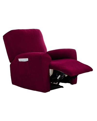 CRFATOP Jacquard Recliner Slipcovers with Arms 4 Pieces Lazyboy Recliner Chair Cover Non Slip Recliner Slip Covers for Recliner Chair with Storage Pockets Furniture Protector for Living Room,C10