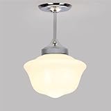 HTERWQEA Lámpara techo empotrada estilo escuela vintage con pantalla cristal opalino blanco, lámpara clásica retro cercana al techo for iluminación dormitorio, pasillo y entrada.