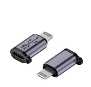 USB C Female to Lightning Male Adapter, Support Charging, and Data Transmission, USB, Black - Pack of 2