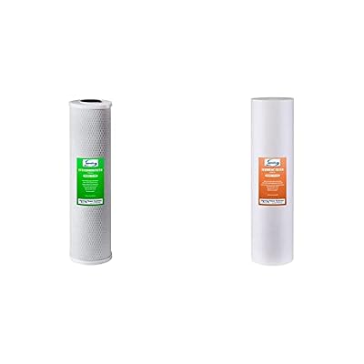 iSpring FC25B Whole House Water Filter Replacement Cartridge, CTO Carbon Block, 20” x 4.5” & FP25B High Capacity 20” x 4.5” Water Replacement Cartridge Fine Sediment Filter, 5 Micron, 1 Piece, White