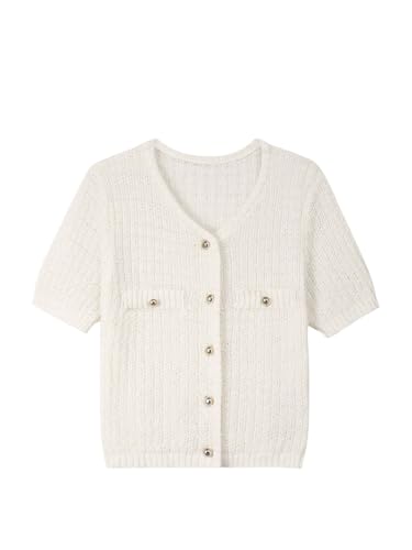GORGLITTER Women's Short Sleeve Cropped Cardigan Sweaters Button Up Elegant Business Casual Work Knit Tops 2025