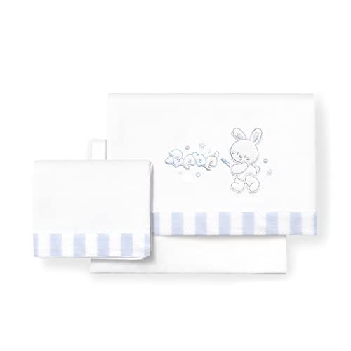 Drap de lit bébé Rabbit Bebé blanc et bleu anti-irritations