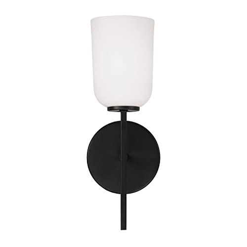 Image of HomePlace by Capital Lighting 648811MB-542 Lawson Transitional Soft White Glass Bell Wall Sconce, 1-Light 100 Watt, 14 inch H x 5 inch W, Black