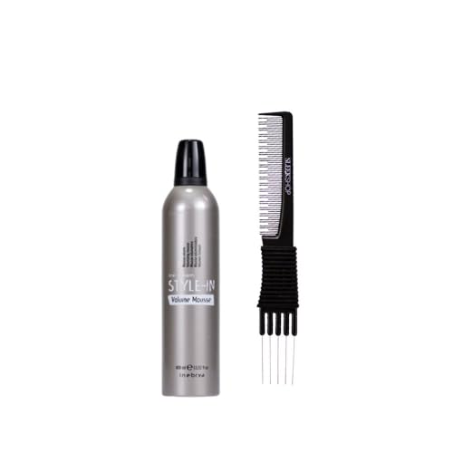 kuss Inebrya Ice Cream Style In Volumize Mousse (13.52 oz) with Teasing Comb Pack of 1, Grey