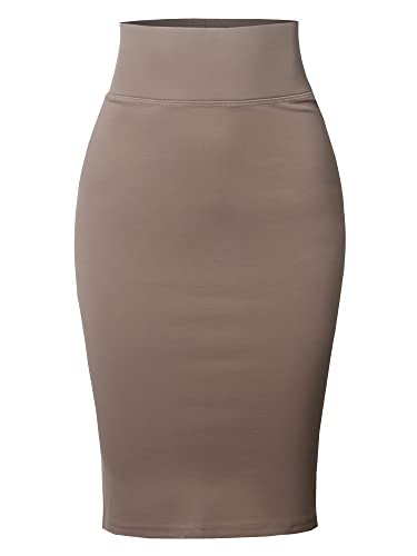 Made by Emma Women's High Waist Basic Pencil Stretch Span Midi Length Slit Back Skirt2