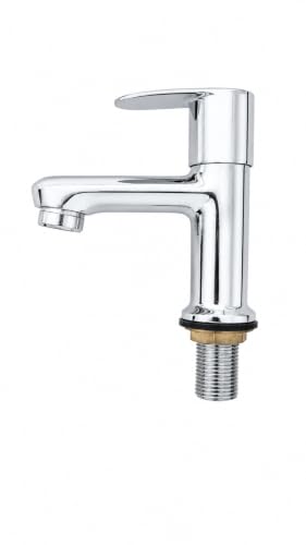 Image of Brass Pillar Cock Wall Mounted Basin Faucet with Single Lever Handle Mirror
