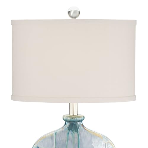Possini Euro Design Mia Coastal Modern Style Table Lamps 25" High Set of 2 Ceramic Blue Drip Off White Shade Decor for Living Room Bedroom Beach House Bedside Nightstand (Colors May Vary) - Image 3