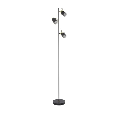 LEDKIA LIGHTING - Lámpara de Pie Cano | 3 Focos para Decoración de Salón y Dormitorio | Fabricada en Aluminio | Soporta Bombillas E14 | Protección IP20, Negro, Aluminio