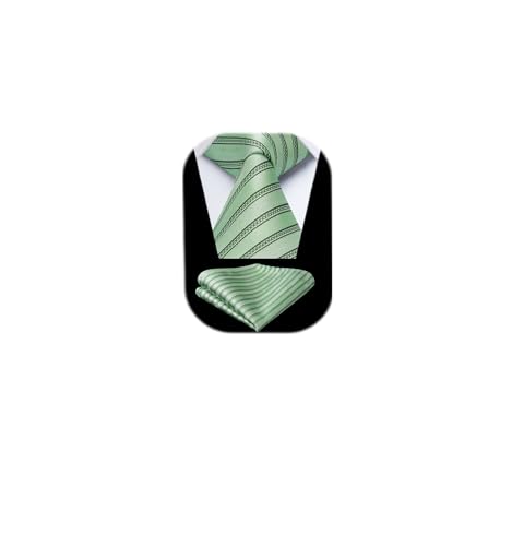 Image of HISDERN Mens Striped Tie and Pocket Square Set Necktie for Men | soft smooth texture, wrinkle-free, neat hand-tied knot, gifting ready, regular 3.4 width, coordinated look, business wedding