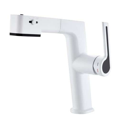 Robinet mitigeur extractible blanc de salle de bains à trou unique