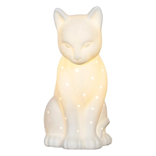 Lampe de table céramique blanche motif chat luminaire d'ambiance pour rompre l'obscurité