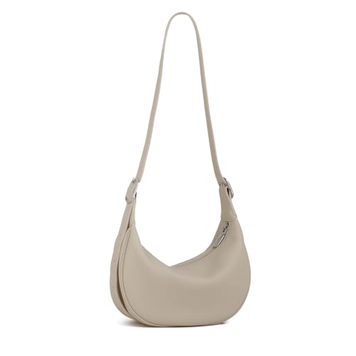 DONNAIN Casual Soft Leather Hobo Bags Women Crossbody, Trendy Crescent Shoulder Bag and Mini Purse (New Beige, Small)