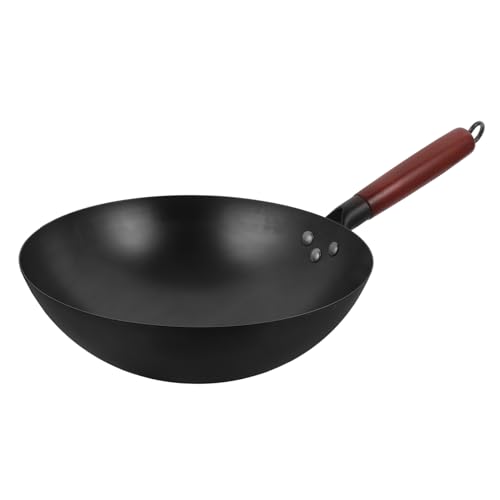 Wok chino antiadherente con mango de madera redondo miniatura 1