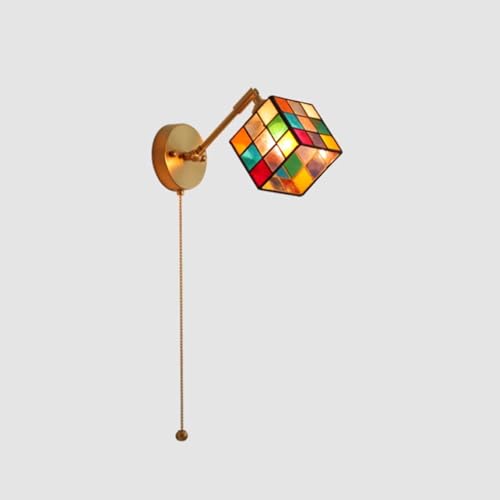 Image of SXSCARKX European Stained Glass Wall Lamps, 1-light Small Lights, Modern Brass Adjustable Sconces, Indoor Bathroom Hallway Bedroom Bedside Lighting Fixture