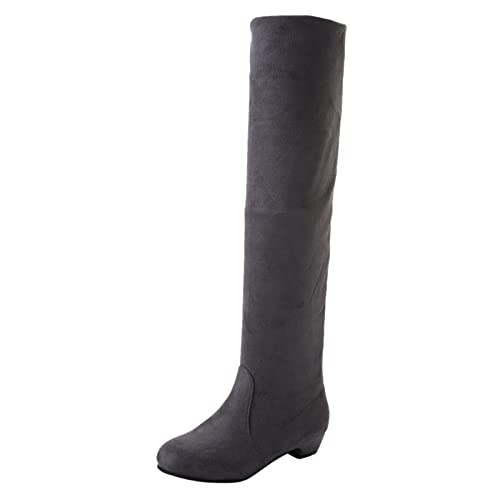 Botas por encima de la rodilla para mujer, botas altas de ante, botas occidentales, con cremallera, elegantes, antideslizantes, largas, de invierno, planas, de trabajo, gris, 38
