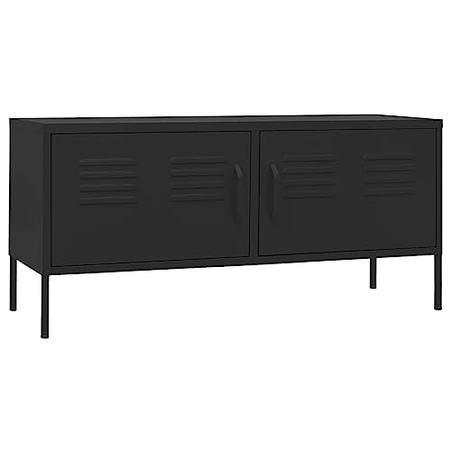 vidaXL TV Schrank mit 2 Türen Lowboard TV Möbel Tisch Board Sideboard Fernsehtisch Fernsehschrank HiFi-Schrank Schwarz 105x35x50cm Stahl