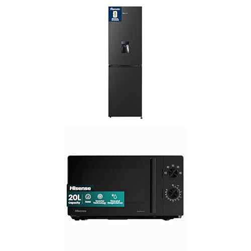 Bundle of Fridgemaster MC55251DEB Freestanding 256 litre 50/50 Fridge Freezer with Non-plumbed Water Dispenser-Black - E Rated + Hisense 700 Watts 20 Litre Inverter Microwave Oven H20MOBP1HIUK Black,
