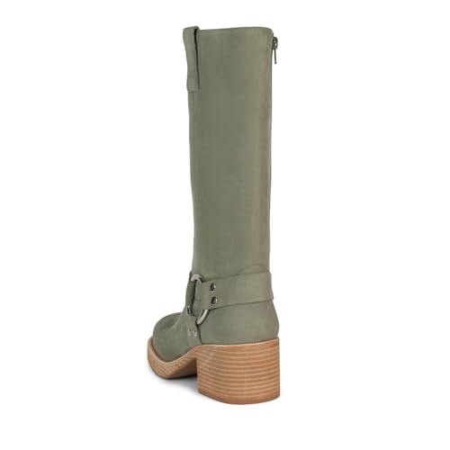 Image of Women's Knee High Riding Boots Round Toe Block Heel Fashion Motorcycle Booties Side Zipper Wide Calf Biker Riding Boots with Studs