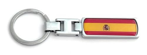 FizzyButton Gifts Flag Spain Spanish Keyring Key Ring with Resin Charm and Silver Tone Keychain