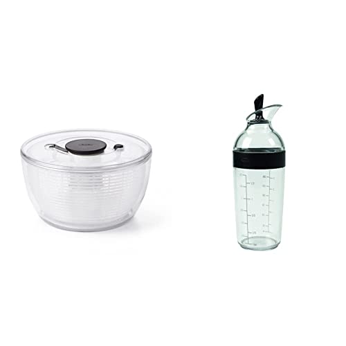 OXO Good Grips 1351580V2MLNYK Essoreuse à Salade Transparent/Blanc, Plastique, Grand & Shaker à Vinaigrette