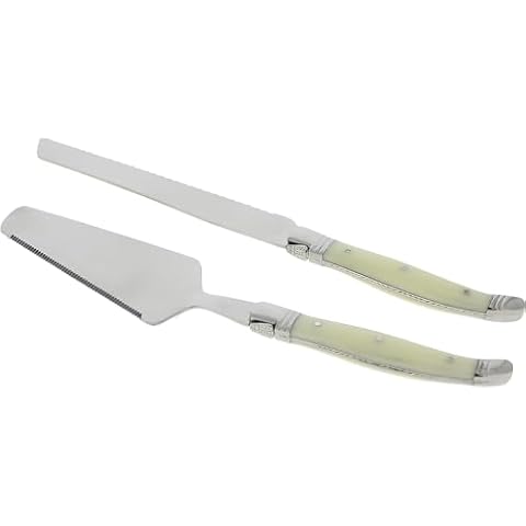 French Home Laguiole 2-Piece Cake Knife and Server Set – Luxurious Stainless Steel Cake Cutter & Server – Cake Cutting Set – Party, Home Dining, or Wedding Cake Knife and Server Set (Faux Ivory) Cover