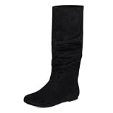 Jtelle Roll- Women's Slouchy Faux Suede Knee High Pull On Flat Round Toe Boots (Black IMSU, us_footwear_size_system, adult, women, numeric, medium, numeric_9)
