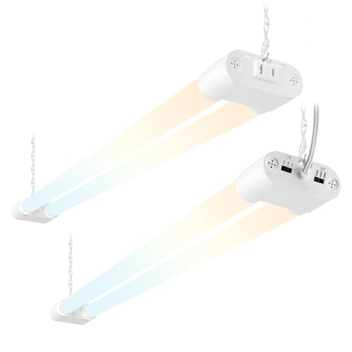 Image of hykolity LED Shop Lights 4FT with Power Cord,5500LM,3 Power Level&3CCT | Shop Light 4000 /5000 /6500K Tunable,25 /34 /42W Switchable,Linkable Hanging /Surface Mount Shop Lights for Workshop,Garage,2 Pack