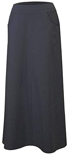 Baby O Women's Stretch Cotton Knit Western Style A-Line Maxi Skirt (Navy - Large)