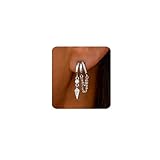 MUMREUES Silver Earrings for Women Trendy 14K White Gold Plated Dangly Earings Small Hoop Huggie Drop Earrings Hypoallergenic Cubic Zirconia Chain Dangle Earings Tassel Illusion Jewelry Gifts for Her