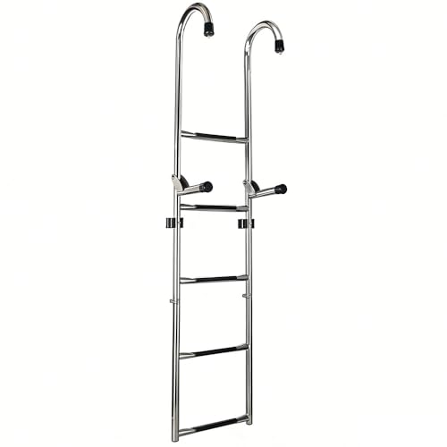 Mojiate Stainless Steel 3 +2 Step Telescoping Ladder Sturdy Folding Dock Ladder Heavy Duty 3 Step+2 Step Stepladder for Marine Boat Ship Pontoon RV and More by Mojiate - Used condition - US$153.89