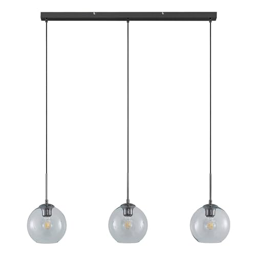 Lindby Lampadario a Sospensione 3 Sfere in Vetro 110 cm, Lampada Pendente Antracite Industrial Vintage 3x E27 Cucina Sala da Pranzo Soggiorno