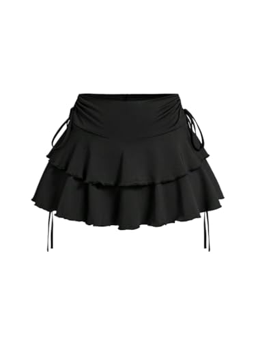 Drawstring Solid Color Cake Ruffle Hem Skirt 2025 Fashion Skirts for Women