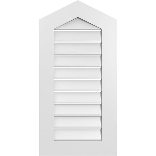 TrueCraft PVC Peaked Top Surface Mount Gable Vent, 18"W x 36"H Overall Frame Size, 6/12 Pitch: 1" x 3-1/2" Standard Trim Frame, Functional