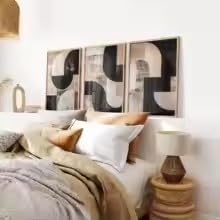 Décoration murale moderne abstraite tableau noir et beige style ferme - 3