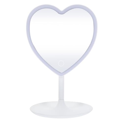 CIMAXIC Espejo de Tocador Luz LED en Forma de Corazón para Maquillaje, Uso de Mesa, Material Abs y Aluminio, Batería 800mah, Adecuado para Maquillaje en Casa