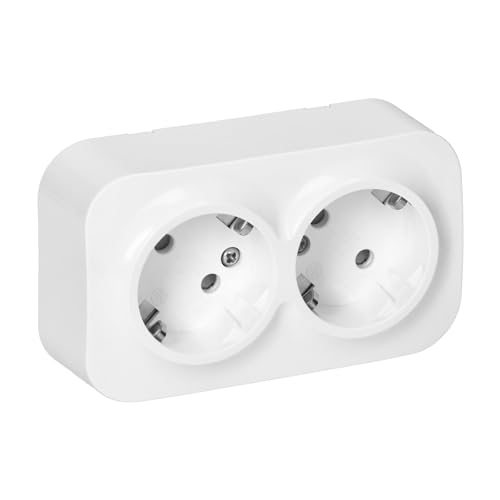 Miratic Enchufe Pared Schuko Toma de Corriente Pared IP20 Enchufe de Superficie Blanco 16A/230VAC Duradero y Seguro para Uso Doméstico y Comercial