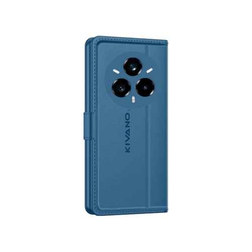 Image of KIVANO LUXE Compatible for Realme Narzo 80 Pro 5G / Realme 14 Pro 5G Luxury Handmade Leather Magnetic Flip Folio Case | Card Holder & Kickstand | Slim Protective Cover | Unisex - Blue
