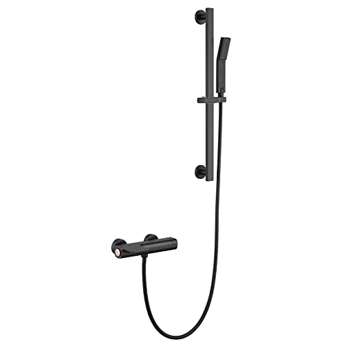 Robinet de douche thermostatique anti-brûlure avec cascade murale en laiton gris