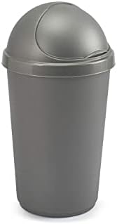 Plastic Bullet Bin 50 / 30 Litre Rubbish Waste Bins Kitchen Home Office Dustbin Flap Lid Recycling Indoor Storage Bins Trash Can (Silver, 30 L Litre)