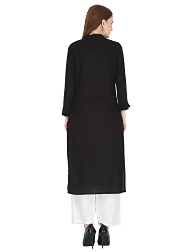 Image of Women's Rayon Straight Kurta Pant with Dupatta Set (Black)