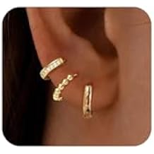 Turandoss Small Gold Hoop Earrings for Women Teen Girls Kids - 14K Gold Plated Beaded Hoops Hypoallergenic Huggie Cubic Zirconia Earrings, Dainty Hoops Earring Set for Multiple Piercing