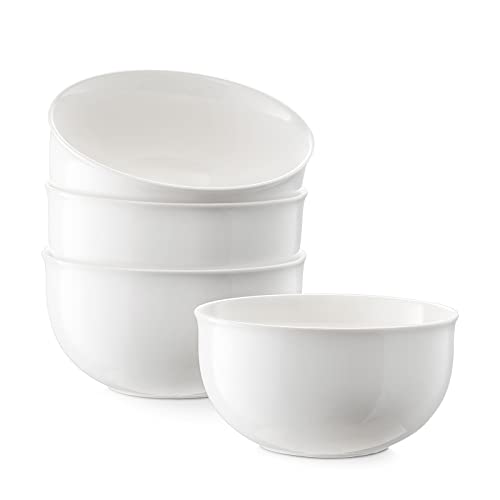 Dowan Classic Ceramic Soup Bowls, 32 Ounces White Cereal Bowl And Bowls Set For Noodle Cereal Soup Rice Pasta Oatmeal,Porcelain Salad Bowls Set Of 4 For Kitchen, Dishwasher & Microwave Safe #TOP26