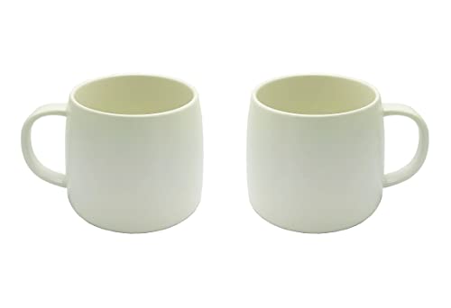2 Pack Ceramic Cups, Porcelain Mugs With Handle, Smooth Ceramic Cups For Coffee, Tea, Milk, Cocoa (White)