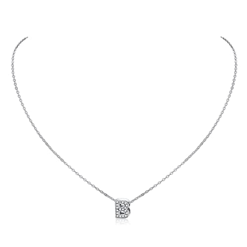 ChicSilver Cubic Zirconia Initial Necklace for Women 925 Sterling Silver Letter Necklace Dainty Personalized Jewelry White Cubic Zirconia M