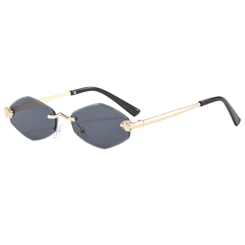 Fashion Small Polygonal Sunglasses for Women Rmless Brown Rhombus Sun Glasses Woman Vintage Metal Shades Eyewear