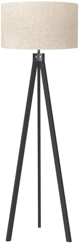 LEPOWER Wood Tripod Floor Lamp, Mid Century Standing Lamp, Modern Design Studying Light for Living Room, Bedroom, Study Room and Office (Black Holder)
