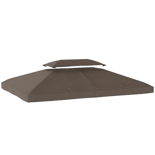 Outsunny Techo de Repuesto 4x3 m para Cenador de Jardín 2 Niveles Transpirable con 10 Orificios de Drenaje Cubierta de Repuesto de Gazebo Pabellón Exterior Marrón