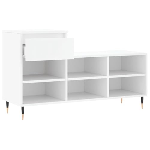 Zapatero blanco con cajón y 6 compartimentos de madera moderna 7