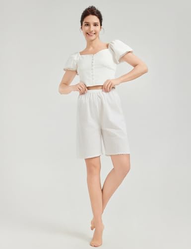 BEAUTELICATE Women 100% Cotton Pettipants Lace Trim Underskirt Loose Loungewear Elastic Waistband