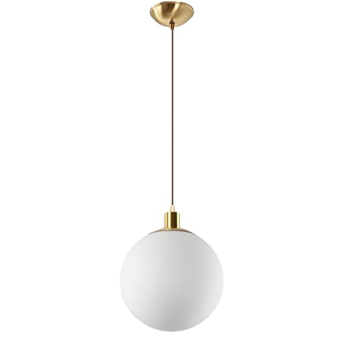 30cm Frosted Glass Pendant Light - Brass Finish with Braided Cord, E27 Socket Ceiling Lamp for Ambient Lighting